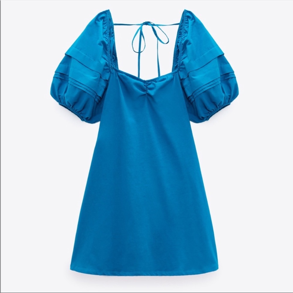 NWOT Zara Blue Puff Sleeve Mini Dress